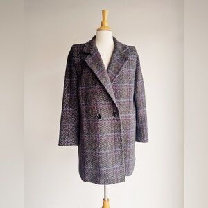 Vintage Pure New Wool Tweed Coat 80s Double Breasted 5/6